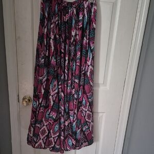 Boho Printed Maxi full Skirt in Pink and Teal